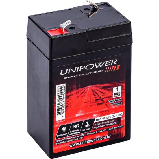 BATERIA ESTACIONÁRIA SELADA 6V 4,5Ah VRLA UP645SEG UNIPOWER
