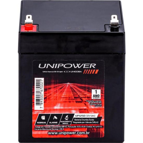 BATERIA ESTACIONÁRIA SELADA 12V 5AH VRLA UP1250 UNIPOWER