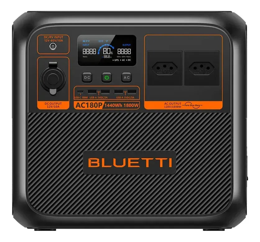 Bluetti Ac180p estação de energia portátil gerador solar 1800w 2700w pico 1440wh tomada BR 120v monofásico